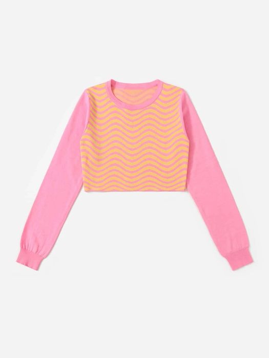 Sweter Damski Casual Cropped Dwukolorowy S 36