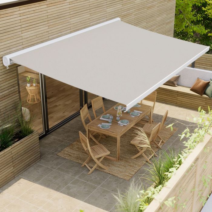 Toldo novo manual caixa integral branco 3.95x3 m tela bege da Naterial.
