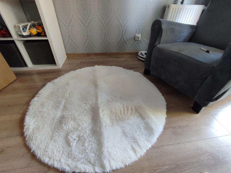 Nowy biały dywan puszysty okrągły 120 cm