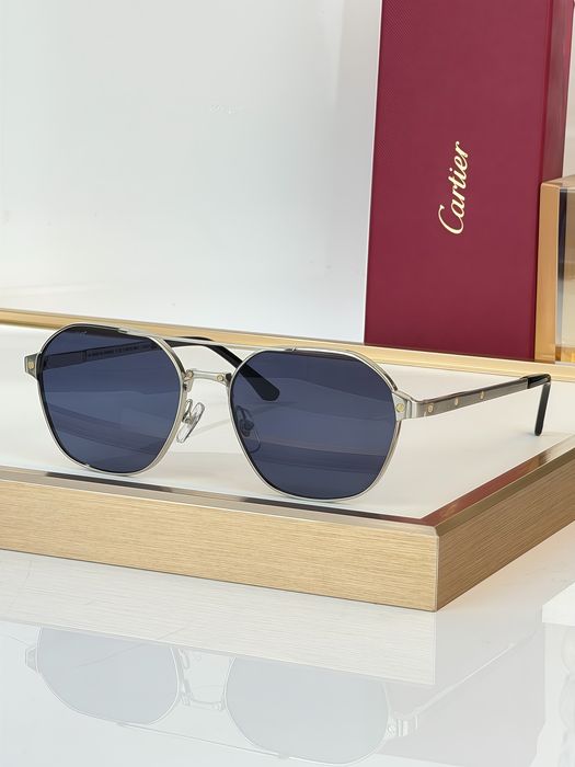 Чоловічі сонцезахисні окуляри Cartier з синіми лінзами, срібляста мета
