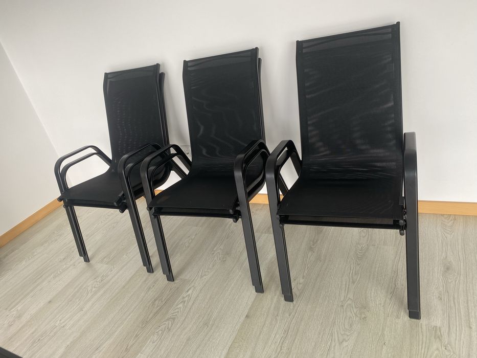 Mesa exterior jardim preta e 6 cadeiras