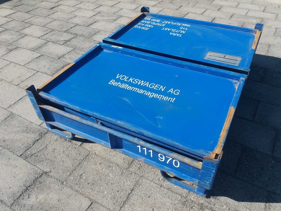 paleta, skrzynia metalowa składana, mocna, solidna, tara ~205 kg