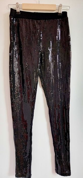 NEXT rozm. 34 / XS czarne cekinowe leginsy glamour