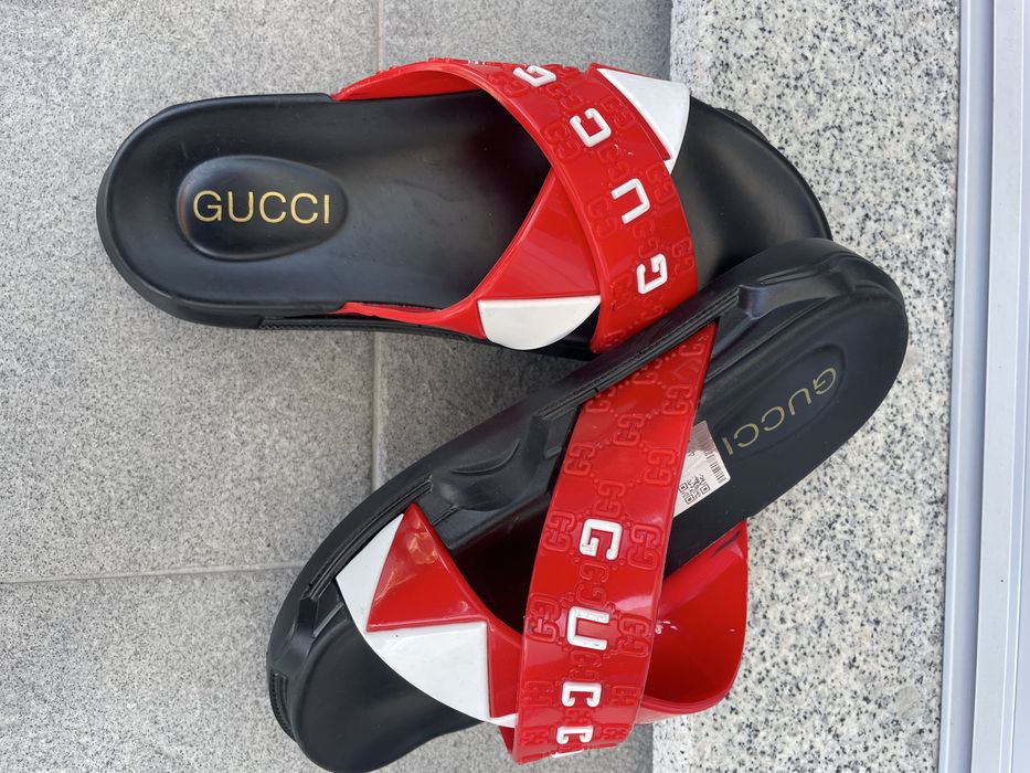 Chinelo gucci preto/vermelho
