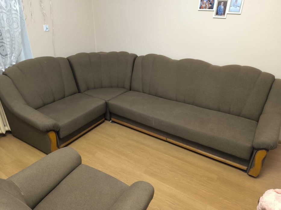 Narożnik rozkładany 280x180 + fotel – funkcja spania, pojemnik