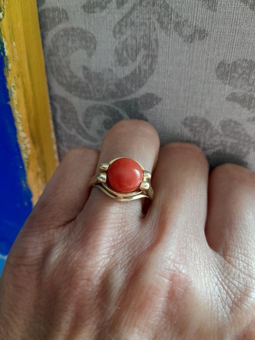 R.16 Retro Pierścionek 3.83g Koral nat. Złoto 585 WYCENA