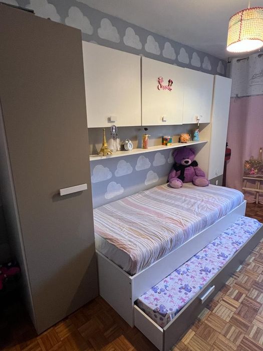 Conjunto cama de criança com ponte + estrado + colchão