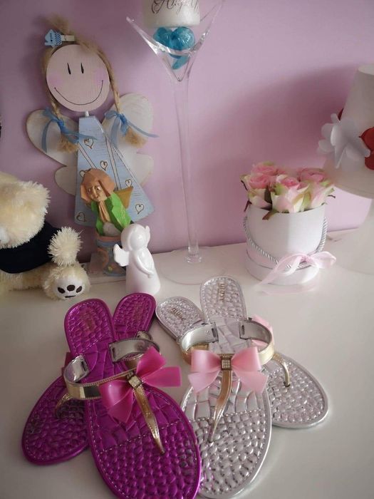 Japonki gumowe z kokardką różowe klapki z kokardą  plastikowe rozm. 41