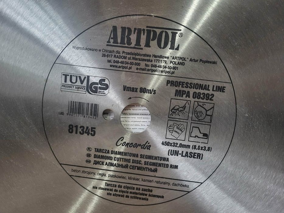 Tarcza diamentowa fi 450 mm do betonu, asfaltu