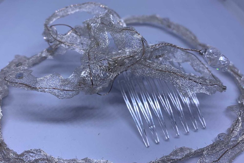 ślubny zestaw choker i grzebyk siateczkowy materiał kryształki modny