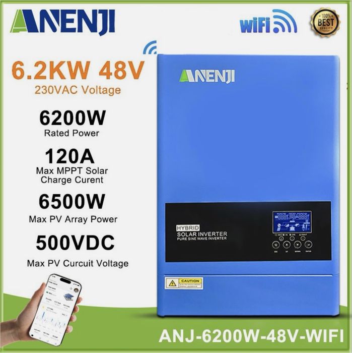 Гібридний інвертор ANENJI ANJ-6200W-48V-WIFI, 6.2кВт, 28В