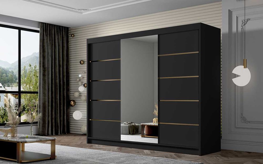 SZAFA przesuwna ARIA VI 250 cm lustro ZŁOTE UCHYWTY LUSTRO