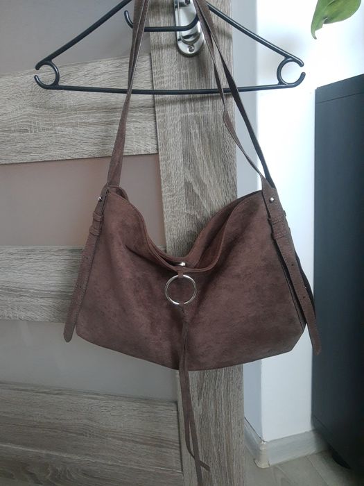 Torba z imitacji zamszu, brązowa torebka nowa
