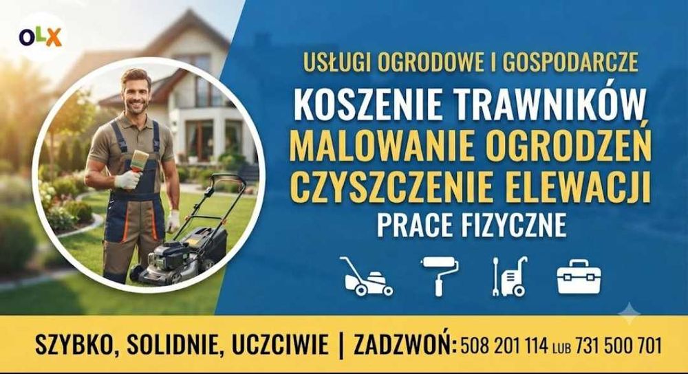 Koszenie trawy, malowanie ogrodzeń, czyszczenie elewacji | Szybko i solidnie