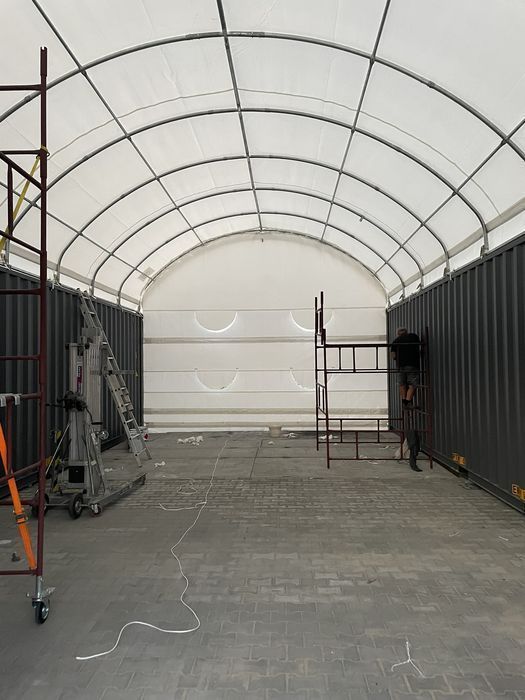 Zadaszenie kontenerowe 6x6m ze ścianą tylną PVC 750g/m2