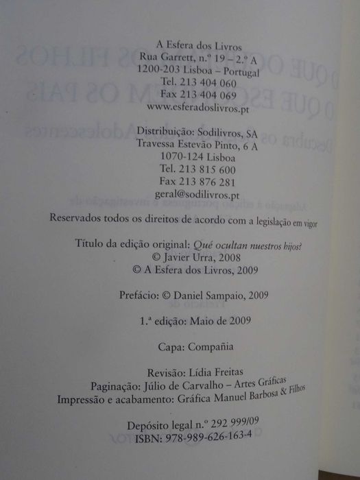 O Que Ocultam os Filhos - O Que Escondem...  de Javier Urra -1ª Edição
