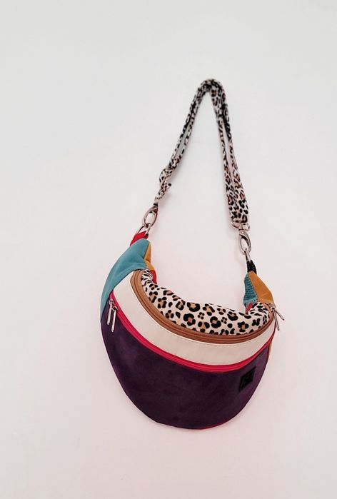 Ekoskóra zamsz jumibag wtf bag nerka torebka pasek odpinany patchwork pojemna hit nowa