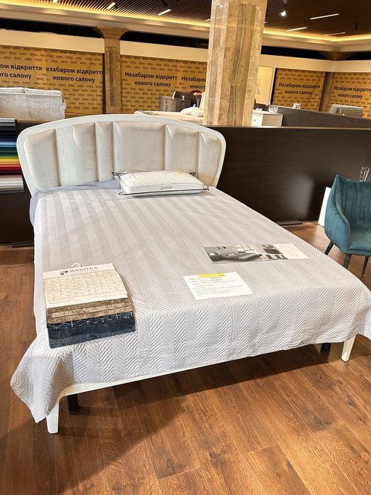 Ліжко  якісне міцне на 160 кремове крашене МДФ  з нішею і механізмом