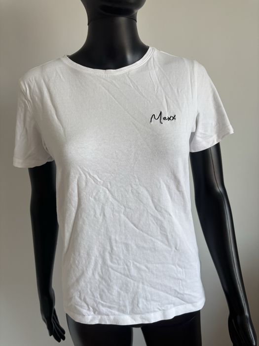Biały t-shirt damski Mexx z haftowanym logo basic koszulka bawełna elastan M