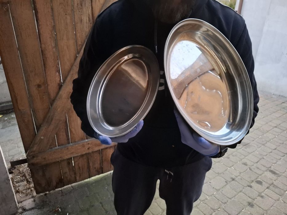2 półmiski stalowe owalne