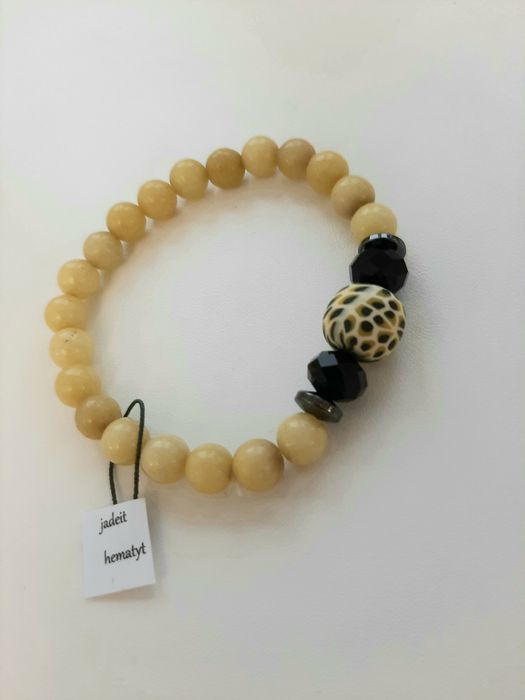 Żółta bransoletka handmade ręcznie robiona jadeit hematyt