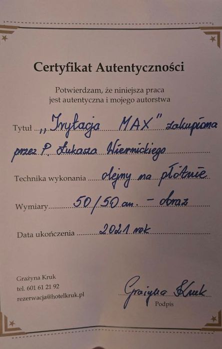 Obraz Grażyny Kruk z certyfikatem