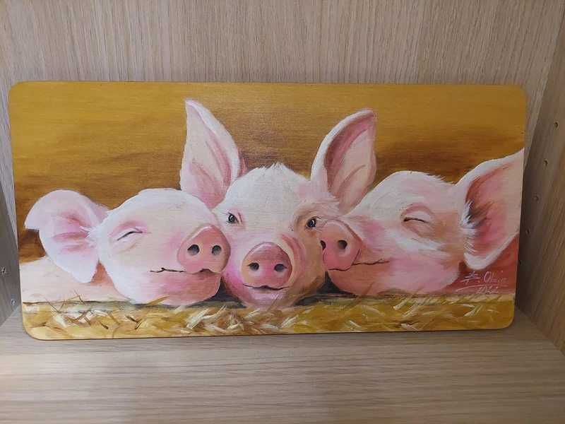 Obraz świnki trzy, świnia, handmade painting, pig
