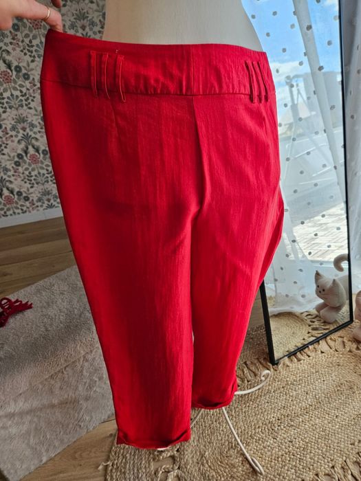 Spodnie damskie szersza prosta nogawka klasyczne czerwone wide leg XL
