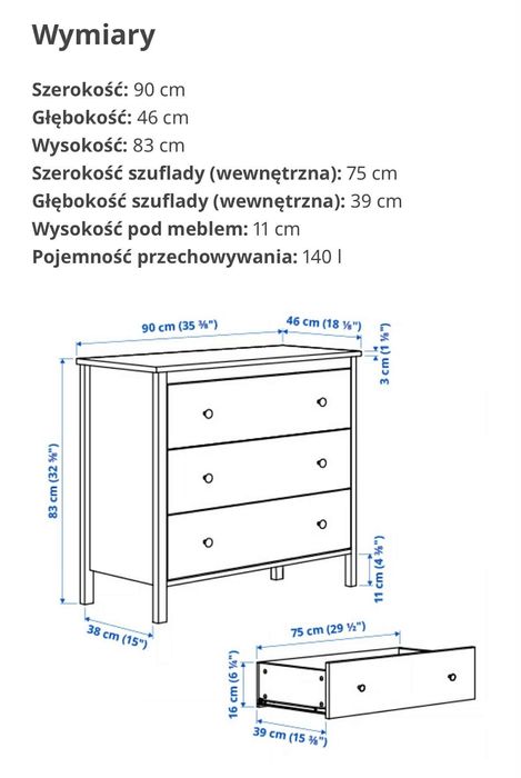KOPPANG
Komoda, 3 szuflady, biały, 90x83 cm