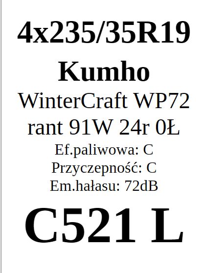 4x 235/35R19 Kumho WinterCraft WP72 2024r C/C/72dB JAK NOWE