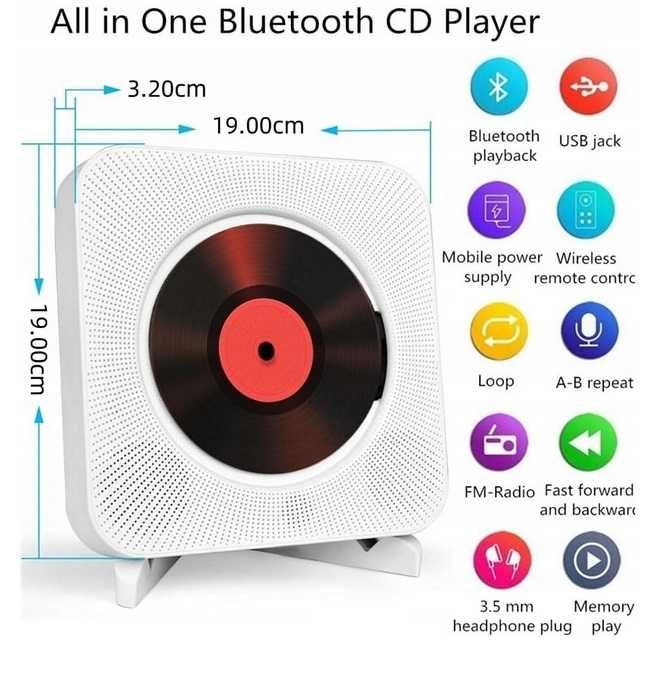 przenośny odtwarzacz CD bluetooth MP3 FM USB AUX pilot HiFi