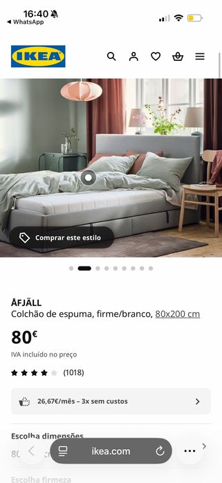 ÅFJÄLL Colchão IKEA de espuma, firme/branco, 80x200 cm