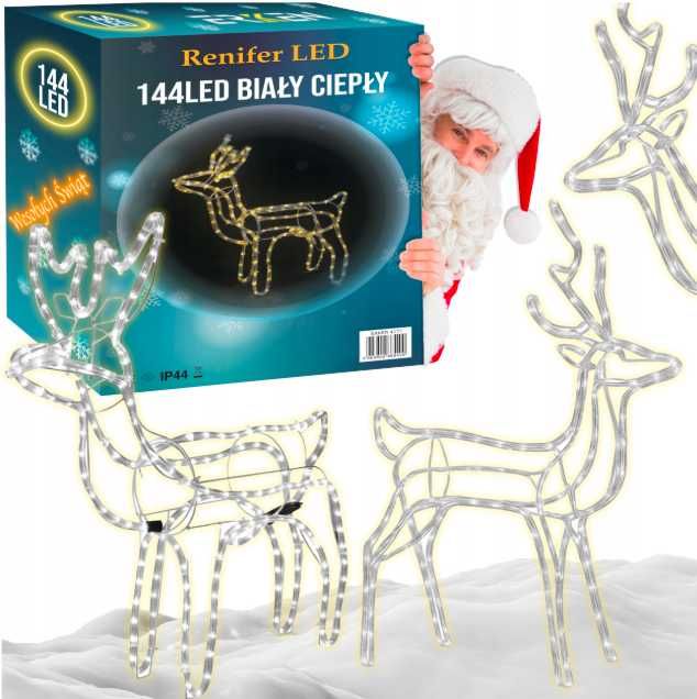 Renifer Świąteczny 144 Led Dekoracja Świetlna Ogrodowa Ciepły Biały