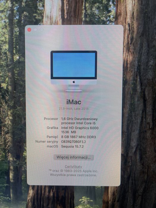 Imac 2015r z macOS Sequoia. Ogromna zaleta! Stan BDB