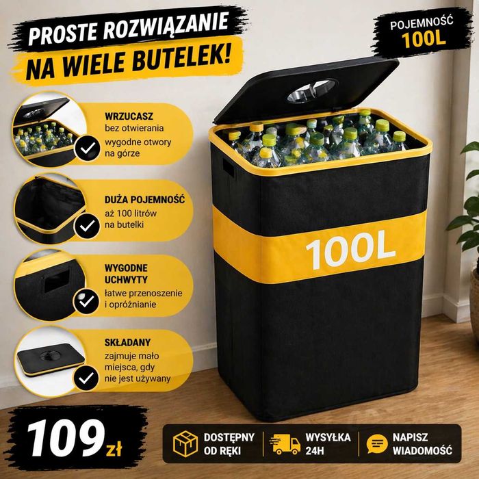 „Kosz na butelki kaucyjne 100L – koniec bałaganu”