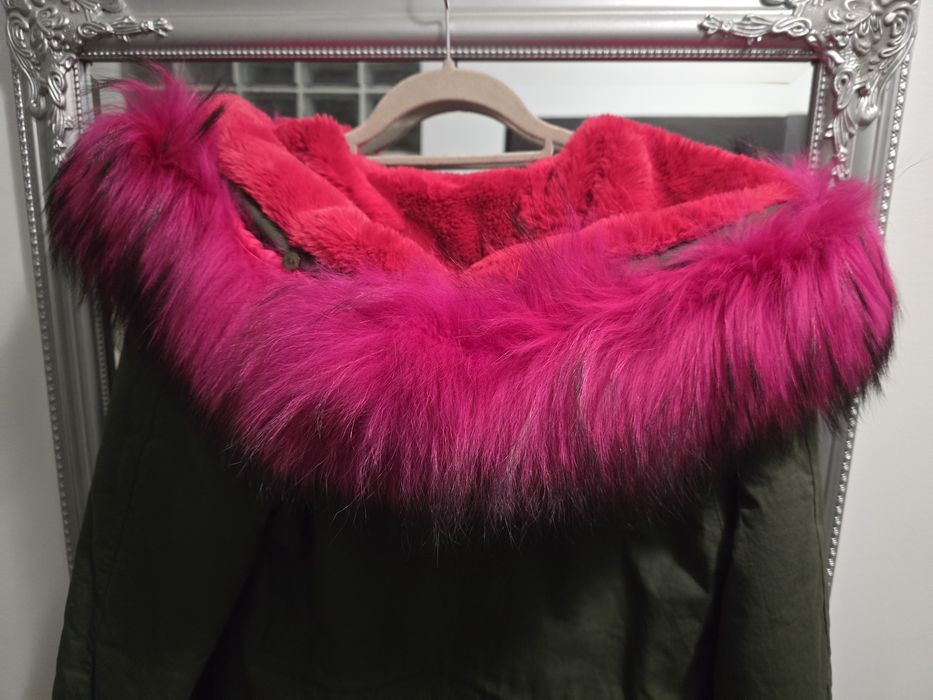Parka khaki futro naturalne fuksja Jenot M