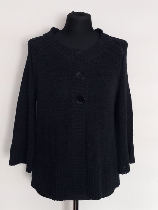 Czarny Kardigan/Sweter Dzianinowy Rozkloszowane Rękawy 3/4 jak Nowy