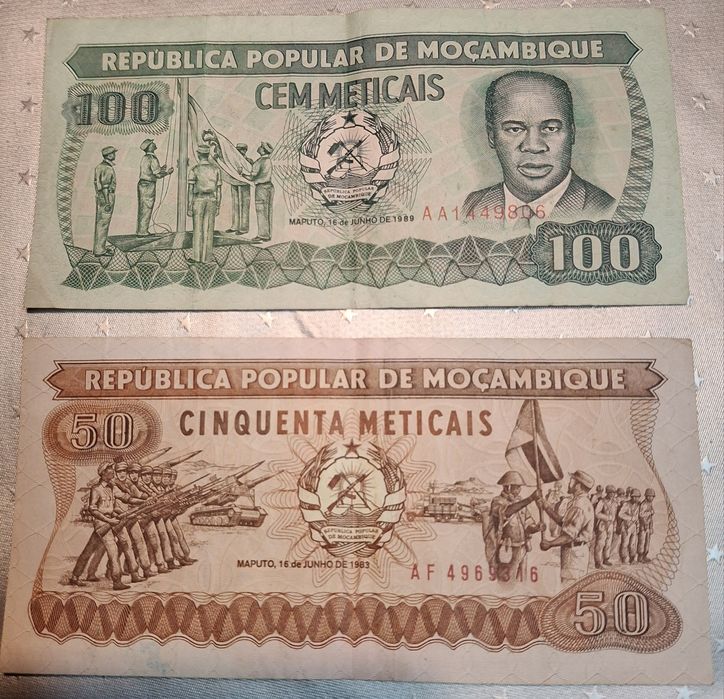 2 Notas Moçambique anos 80 Meticais.