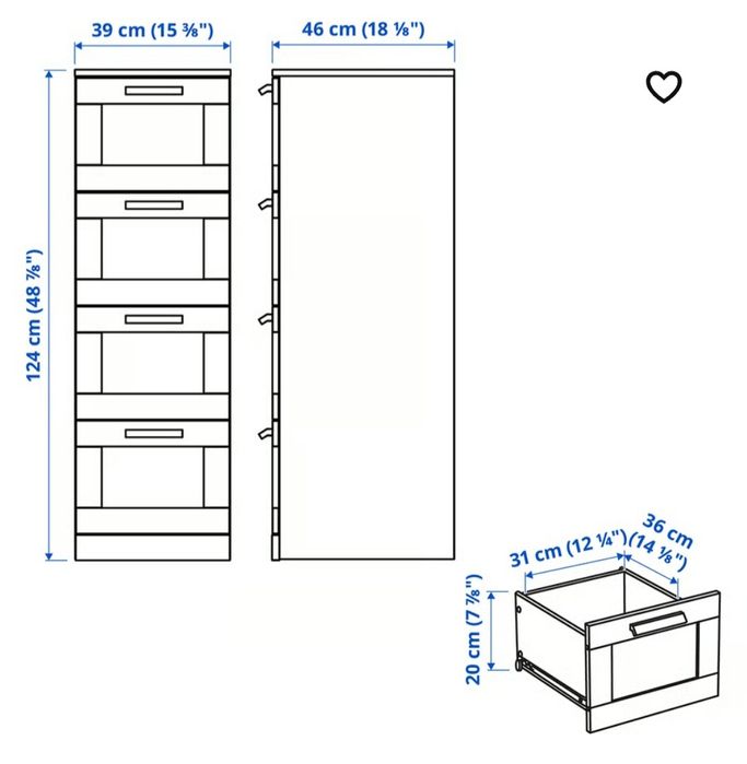 Komoda Brimnes 4 szuflady wąska Wrocław-Wysoka
