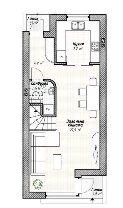 Продаж Таунхауса площею 90 м2 з великою земельною ділянкою.