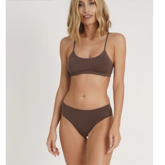 Топ на бретелях в рубчик CAMI TOP RIB (білий,коричневий)GIULIA