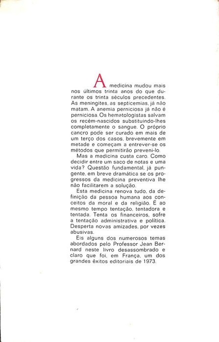 "Grandeza e Tentações da Medicina" de Jean Bernard
