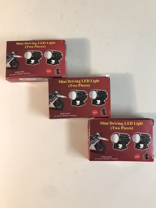 Світлодіодна двокольорова доп фара для мотоцикла або скутера з кнопкою