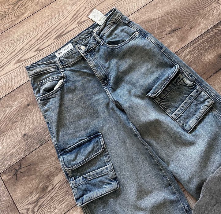 Spodnie jeansowe ZARA multipocket szerokie bojówki r. 34 (M)