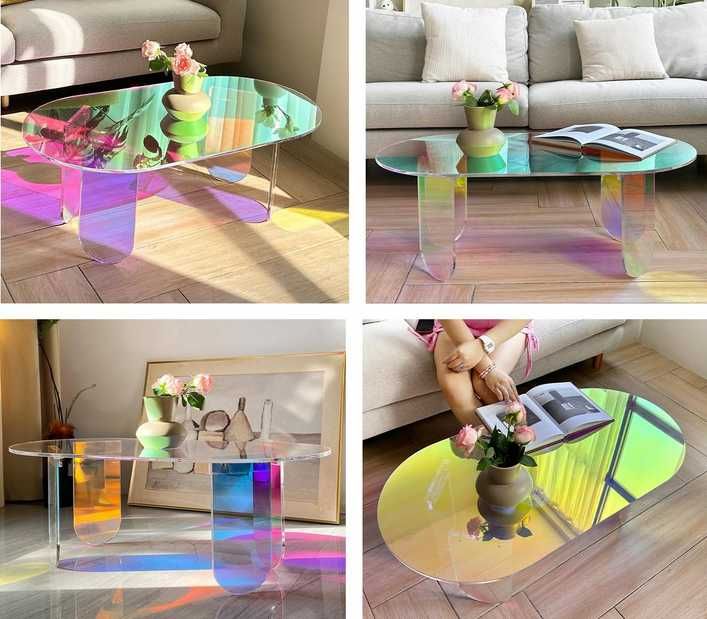 Mesa de apoio centro café oval  95 x 50 x 36 cm com efeitos luz   NOVO