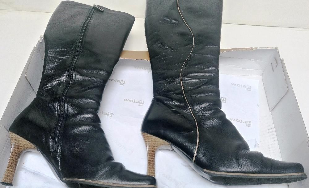 buty zimowe skórzane kozaki na obcasie LIZARD rozm 40 wkładka 27,5 cm
