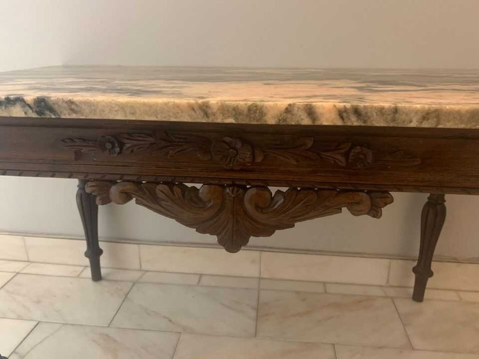 Mesa de Madeira antiga com tampo em mármore