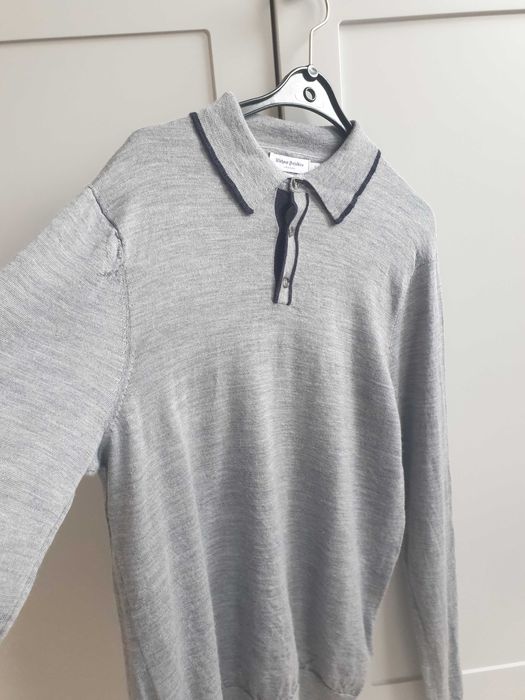 Szary sweter z kołnierzykiem polo wełniany Without Prejudice M L