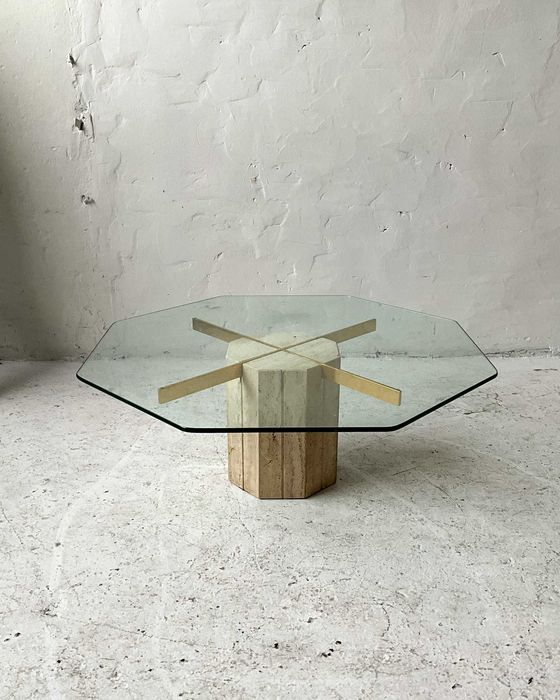 Artedi włoski stolik kawowy trawertyn szkło lata 70 vintage design