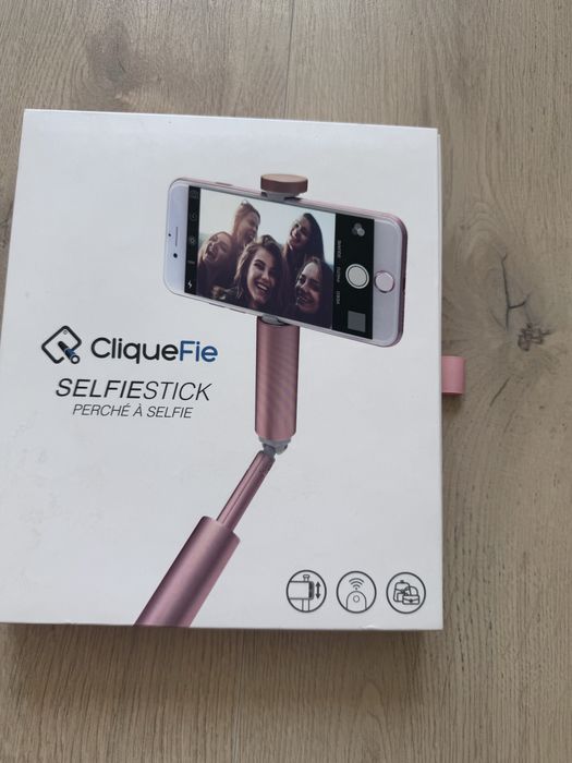 Rizowy kijek do selfie Cliquefie Glitter Selfie Stick